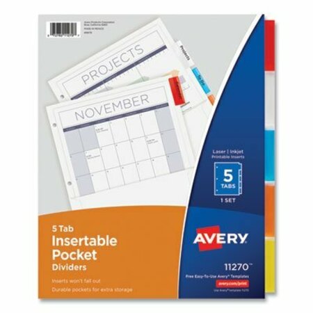 AVERY DENNISON Avery, Insertable Dividers W/single Pockets, 5-Tab, 11 1/4 X 9 1/8 11270